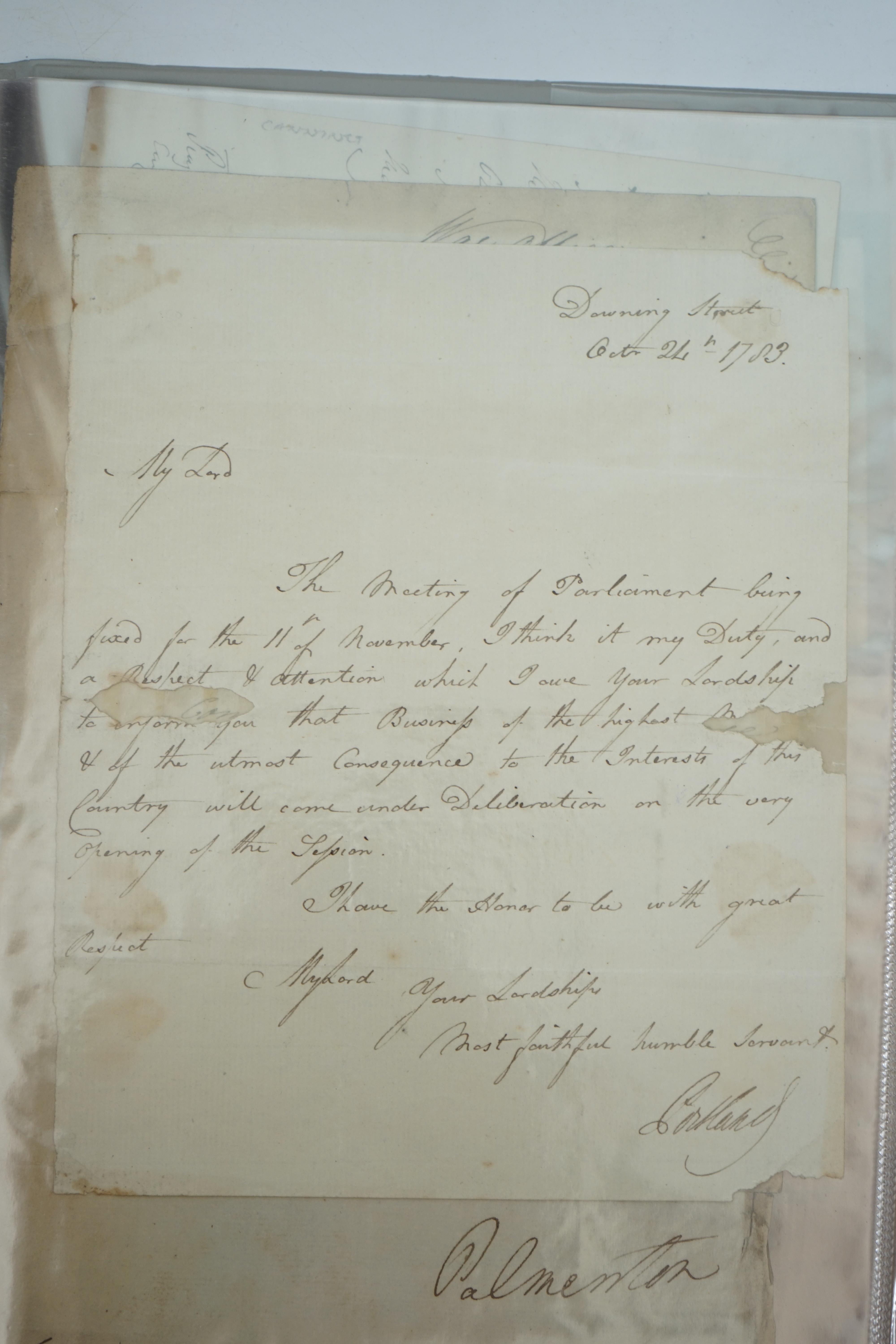 A collection of 14 autograph letters from British Prime Ministers, 1767-1912, with a signed photograph of David Lloyd George and a card from H G Wells, 1911
